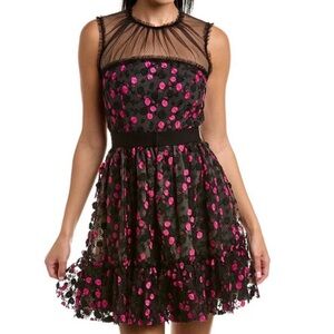 Zac Posen NWT Designer Fushia Black and Pink Floral Toil Lined Luxury Mini Dress